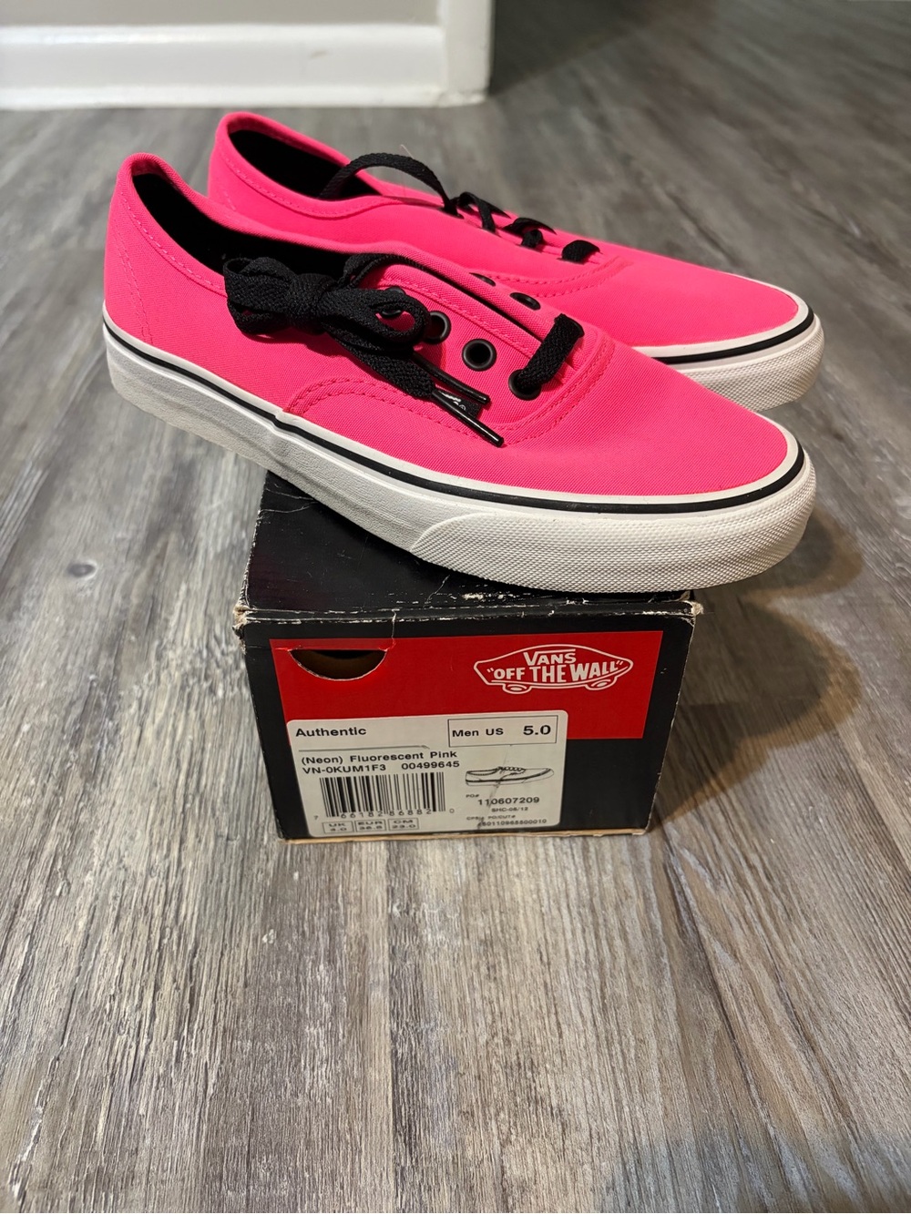Vans Neon Pink Canvas Low-Top Sneakers with Black Accents